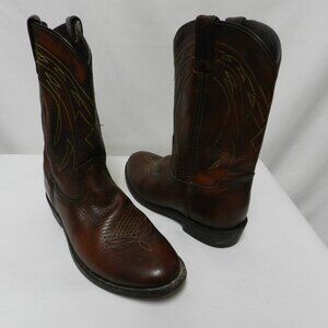 Frye Leather Cowboy embroidered stitched brown boots Unisex Boys Girls Size Sz 4